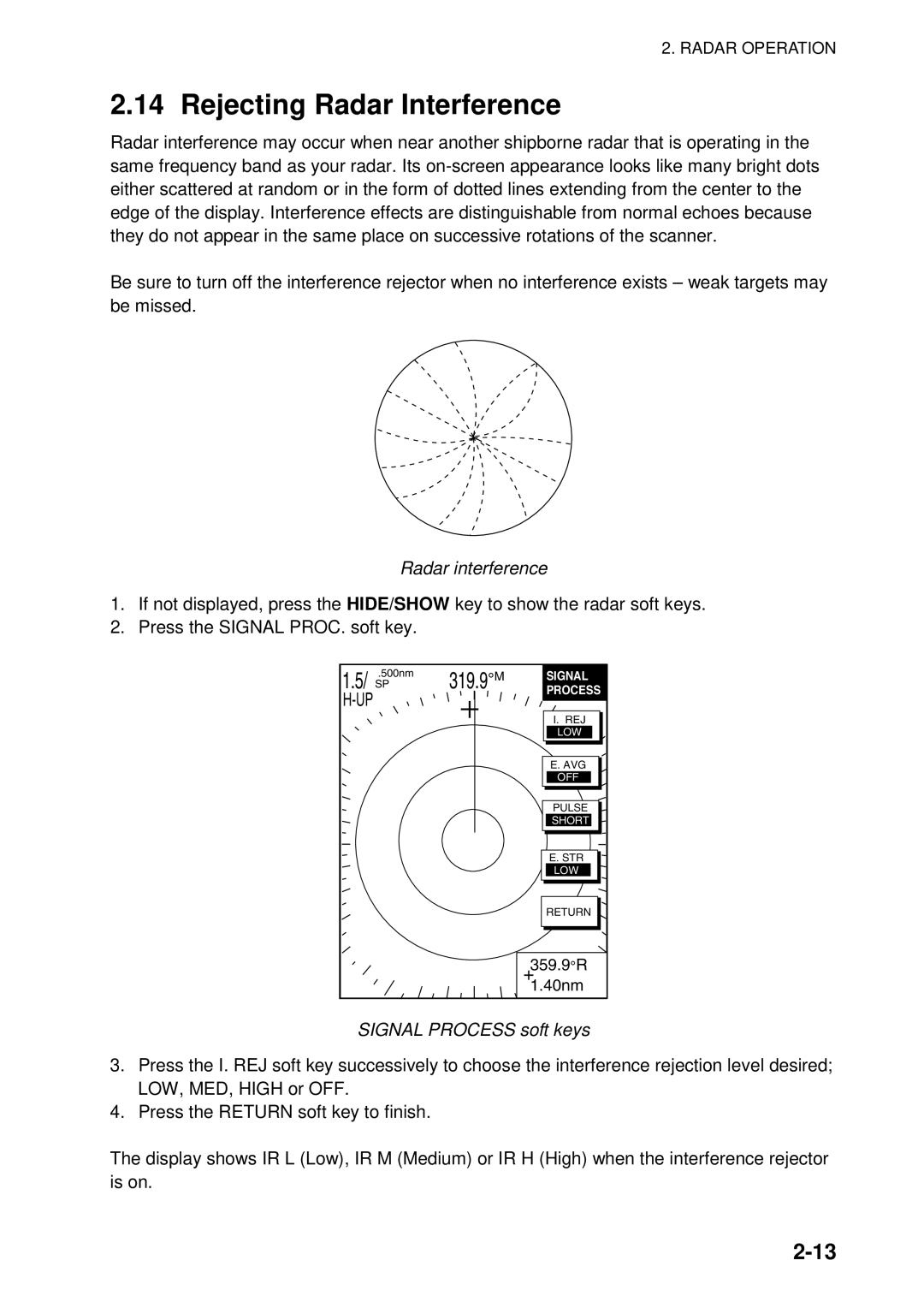 Furuno 1734C, 1724C manual Rejecting Radar Interference, Radar interference 