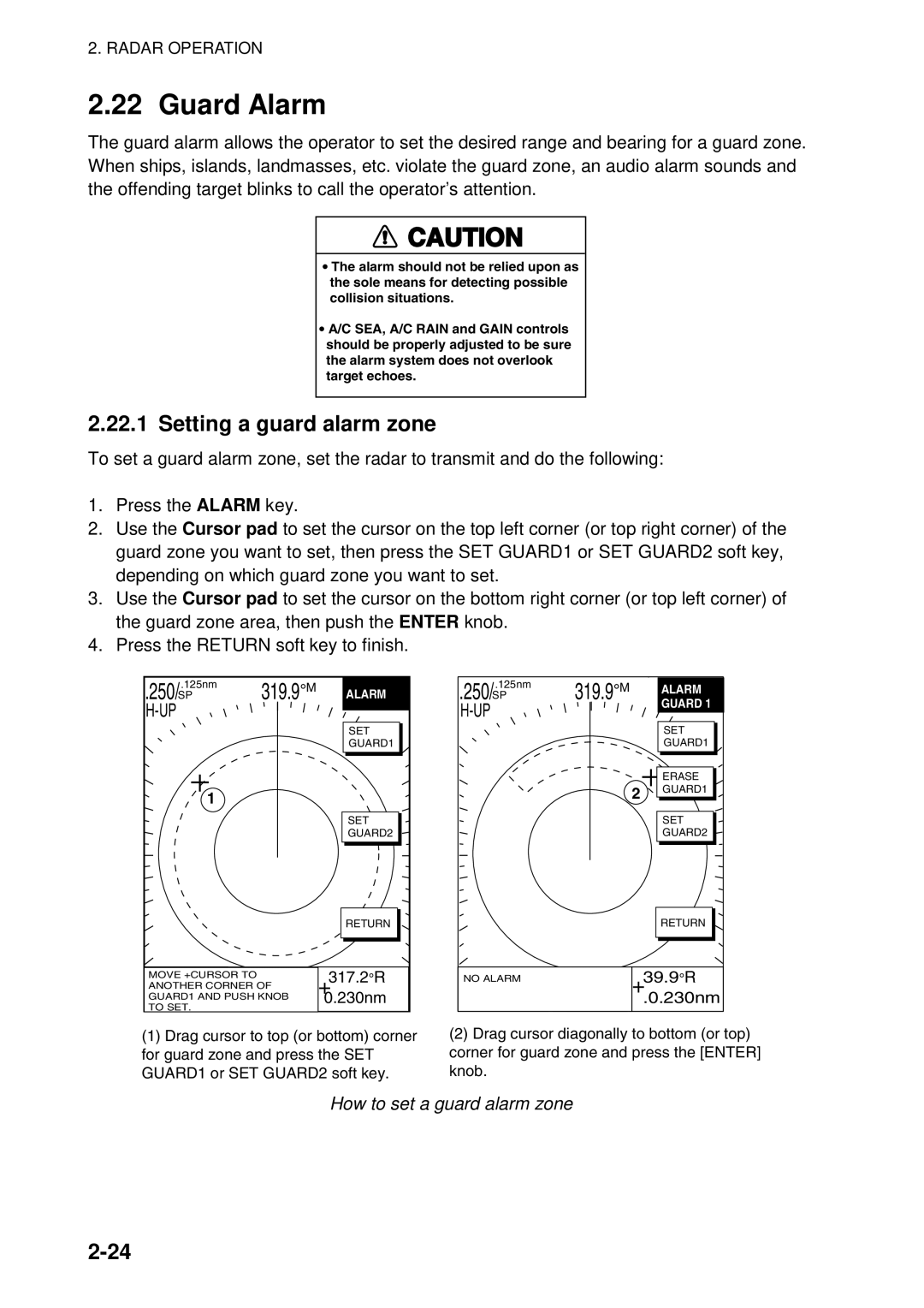 Furuno 1724C, 1734C manual Guard Alarm, Setting a guard alarm zone, How to set a guard alarm zone 