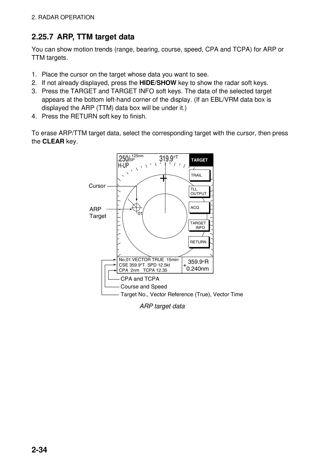 Furuno 1724C, 1734C manual 25.7 ARP, TTM target data, ARP target data 