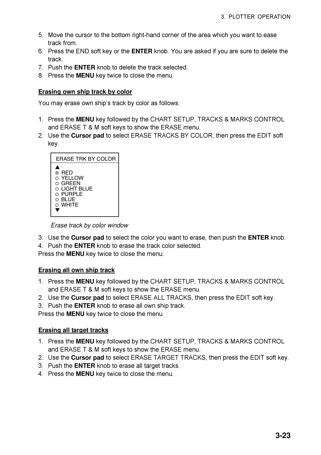 Furuno 1734C, 1724C manual Erasing own ship track by color, Erase track by color window, Erasing all own ship track 
