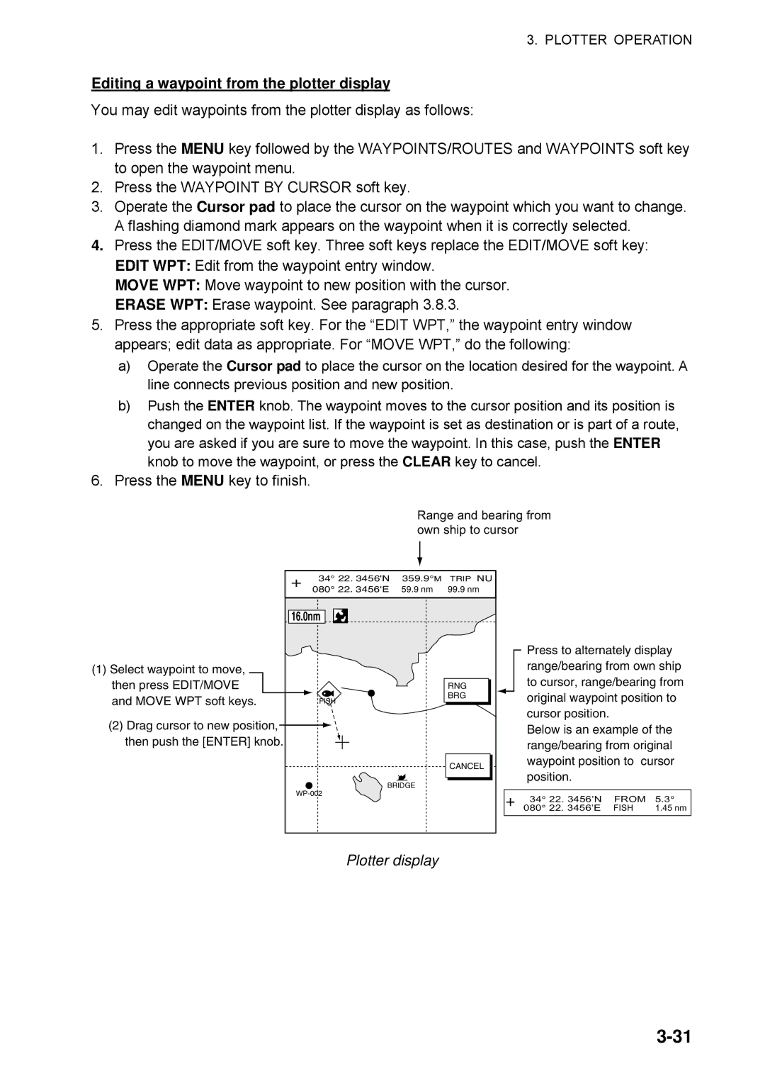 Furuno 1734C manual Editing a waypoint from the plotter display, Plotter display 