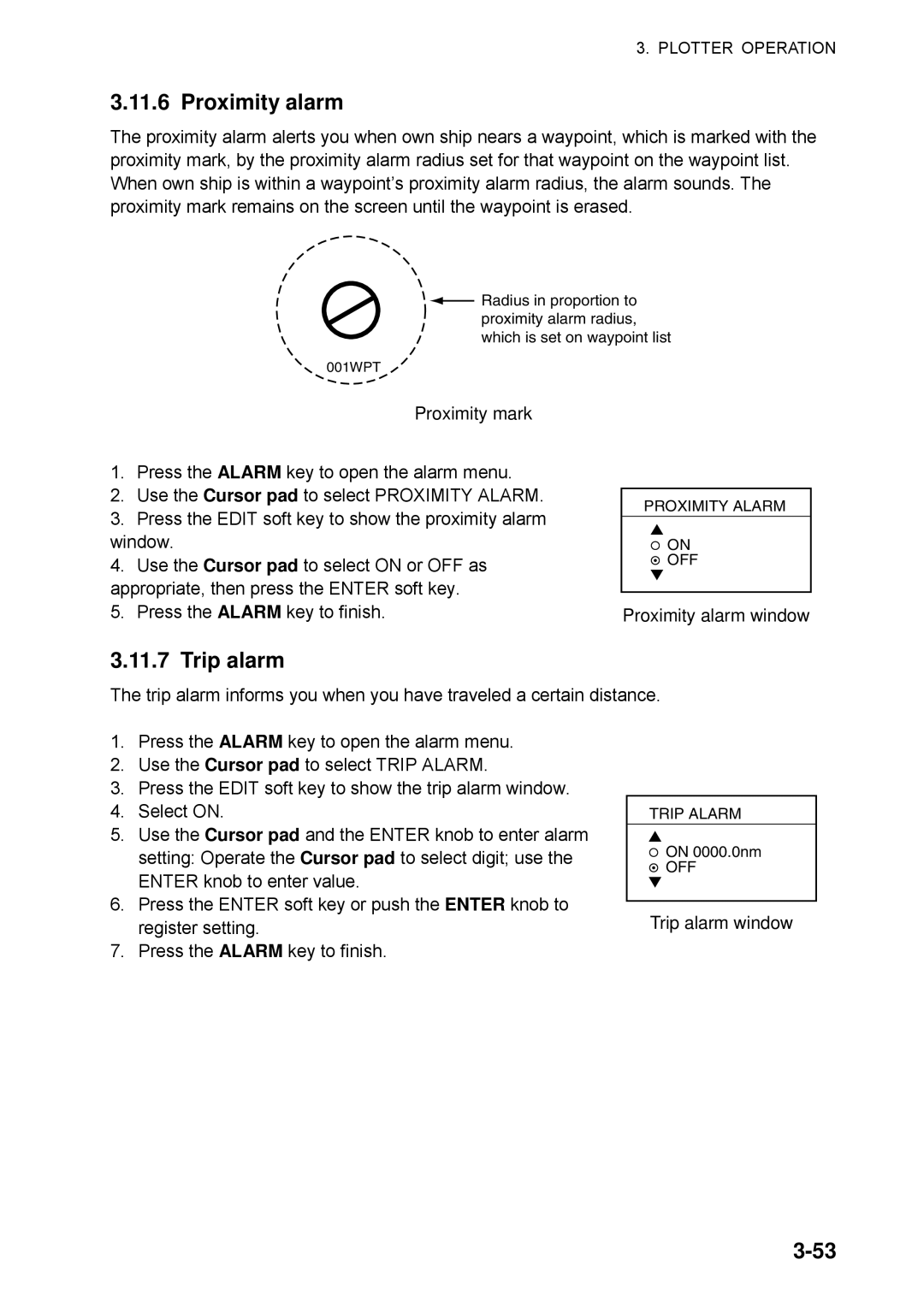 Furuno 1734C manual Proximity mark, Proximity alarm window, Trip alarm window 