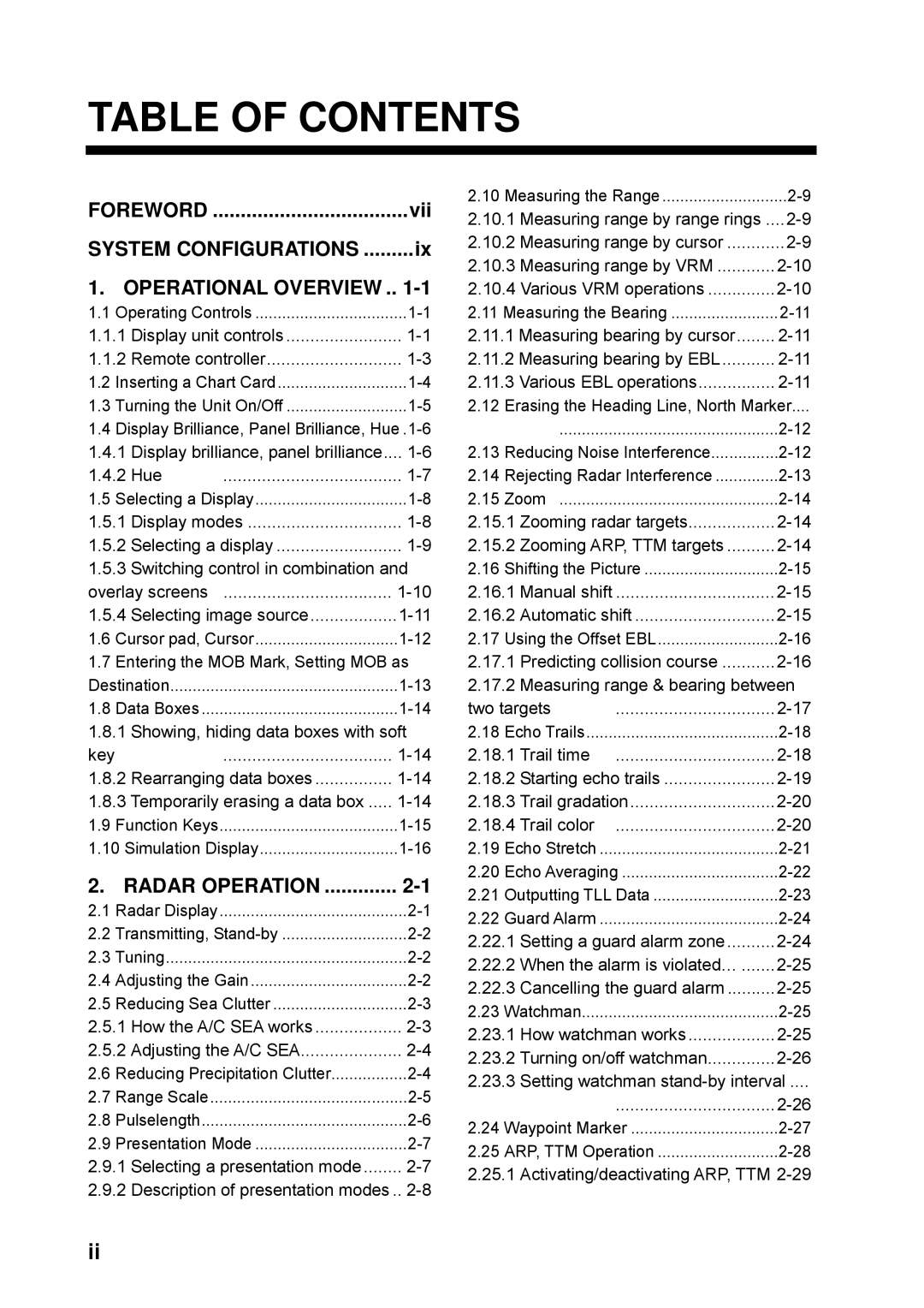 Furuno 1734C manual Table of Contents 