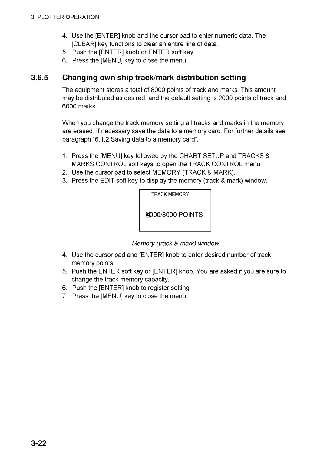 Furuno 1722C, 1753C, 1742, 1733C, 1752, 1723C Changing own ship track/mark distribution setting, Memory track & mark window 