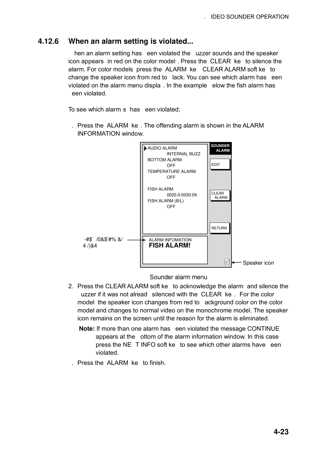 Furuno 1753C, 1733C, 1723C, 1762C, 1722C, 1763C, 1732C, 1752C, 1742C When an alarm setting is violated, Fish Alarm 