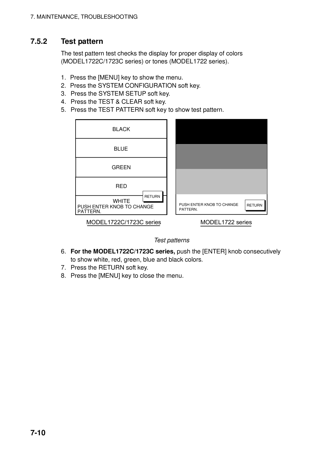 Furuno 1723C, 1753C, 1733C, 1762C, 1722C, 1763C, 1732C, 1752C, 1742C manual Test patterns 