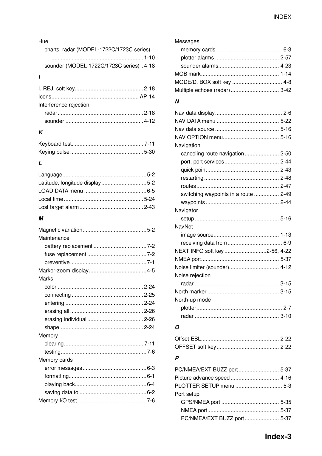 Furuno 1753C, 1733C, 1723C, 1762C, 1722C, 1763C, 1732C, 1752C, 1742C manual Index-3, Interference rejection 