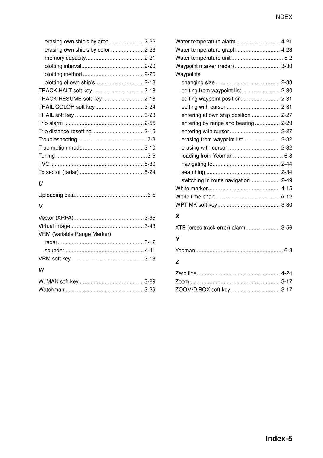 Furuno 1753C, 1733C, 1723C, 1762C, 1722C, 1763C, 1732C, 1752C, 1742C manual Index-5, Switching in route navigation 