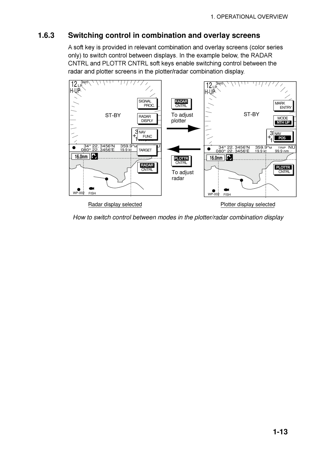 Furuno 1742C, 1753C, 1733C, 1752, 1723C, 1762C, 1732, 1722C manual 12 3nm, Switching control in combination and overlay screens 