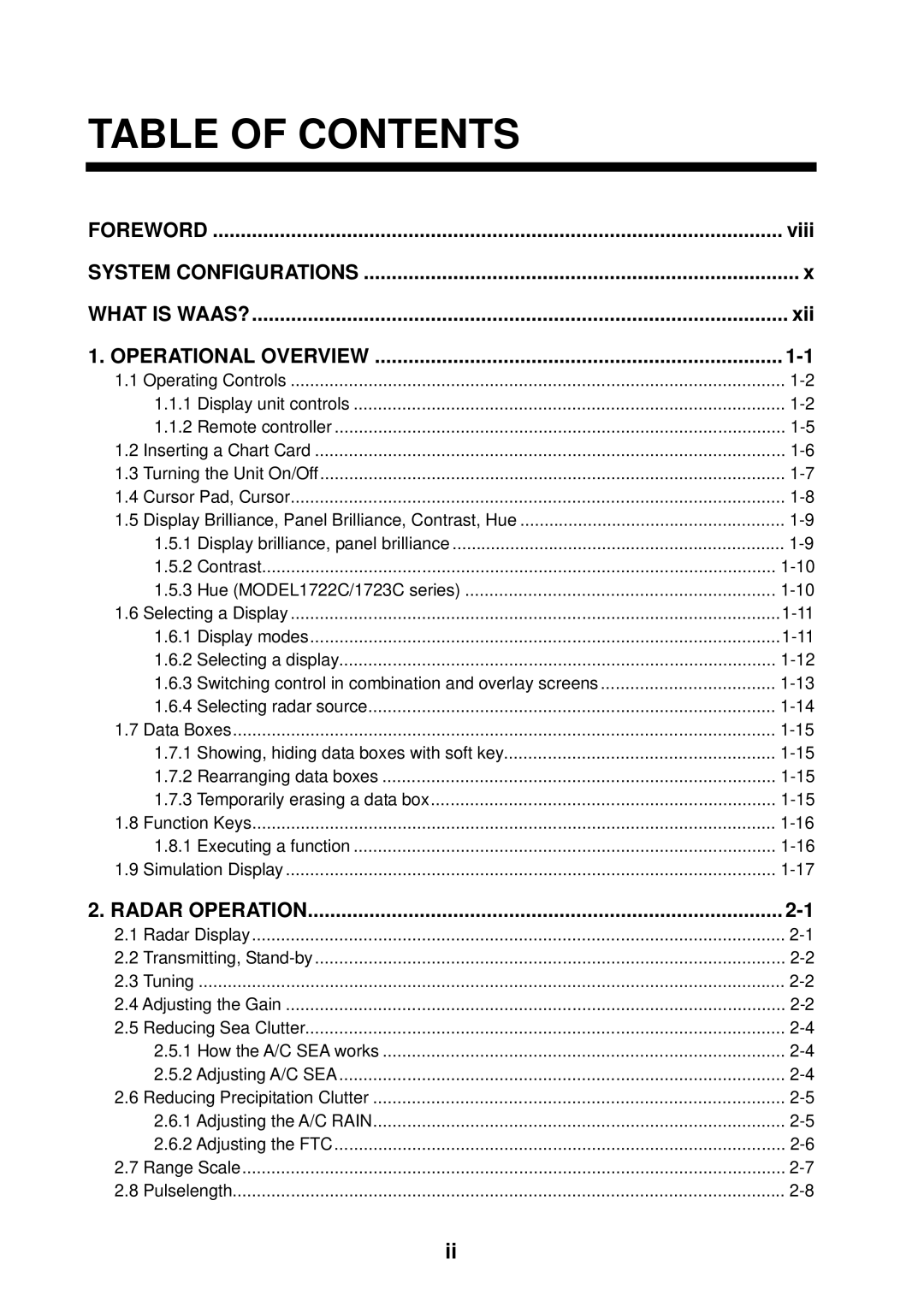 Furuno 1723C, 1753C, 1733C, 1762C, 1722C, 1763C, 1732C, 1752C, 1742C manual Table of Contents 