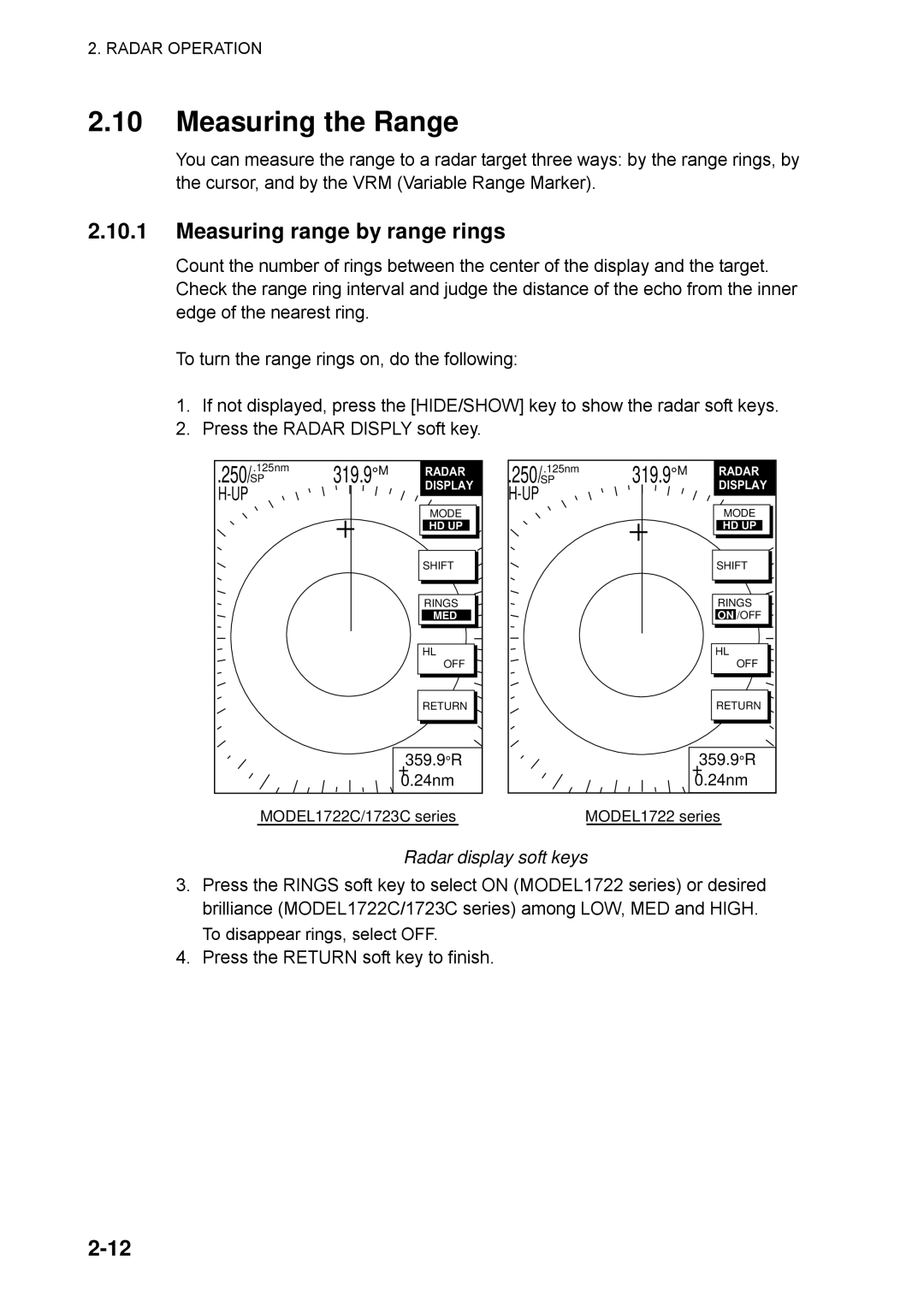 Furuno 1723C, 1753C, 1742, 1733C, 1752, 1762C, 1722C, 1763C, 1732C manual Measuring the Range, Measuring range by range rings 