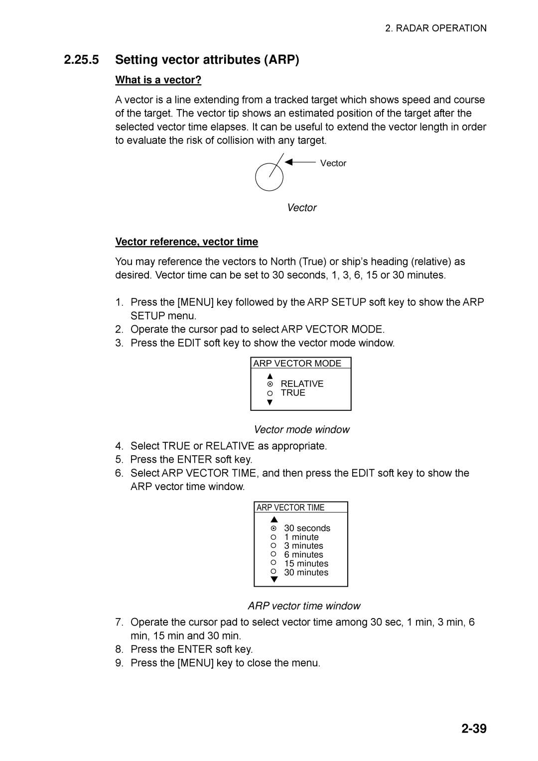 Furuno 1752, 1753C, 1742, 1733C, 1723C, 1762 Setting vector attributes ARP, What is a vector?, Vector reference, vector time 