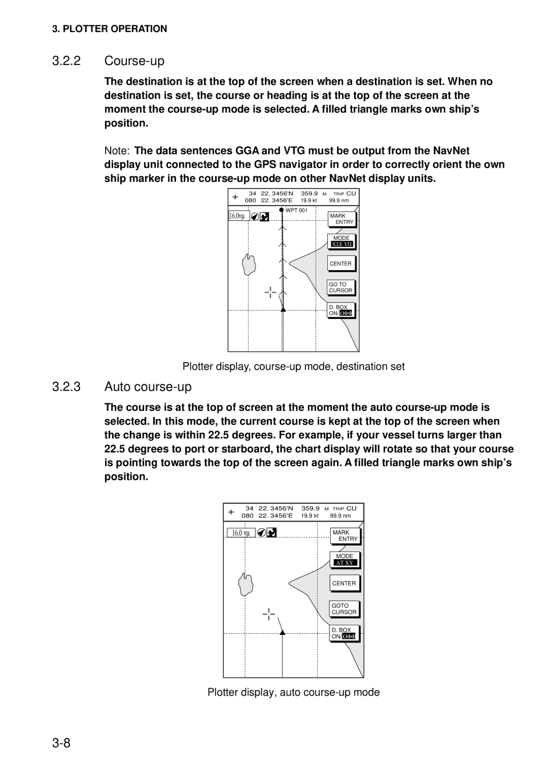 Furuno 1722C, 1753C, 1742, 1733C, 1752, 1723C, 1762 Course-up, Auto course-up, Plotter display, course-up mode, destination set 