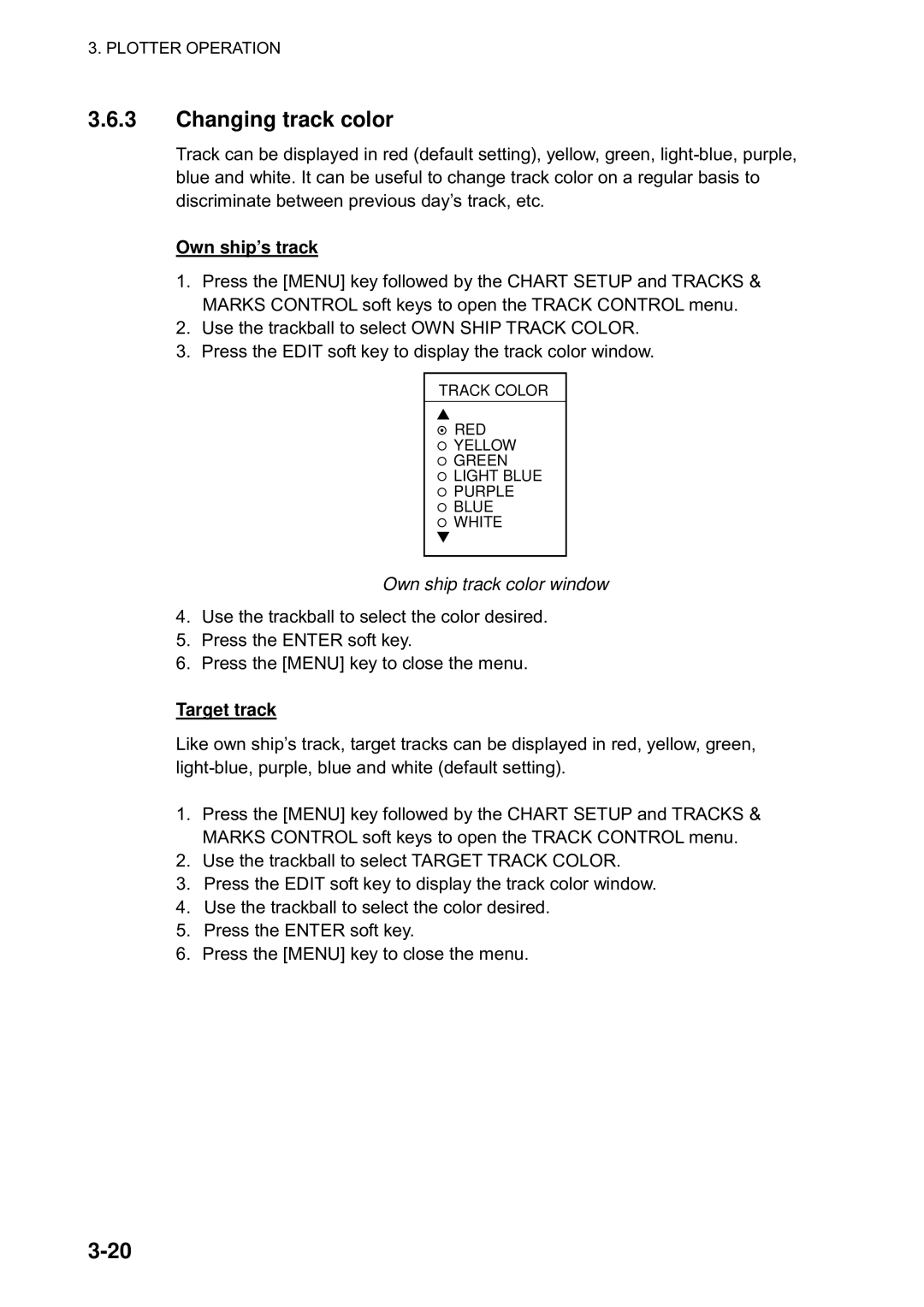 Furuno 1823C manual Changing track color, Own ship’s track, Own ship track color window 