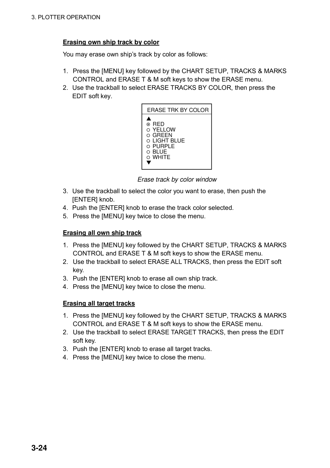 Furuno 1823C manual Erasing own ship track by color, Erase track by color window, Erasing all own ship track 