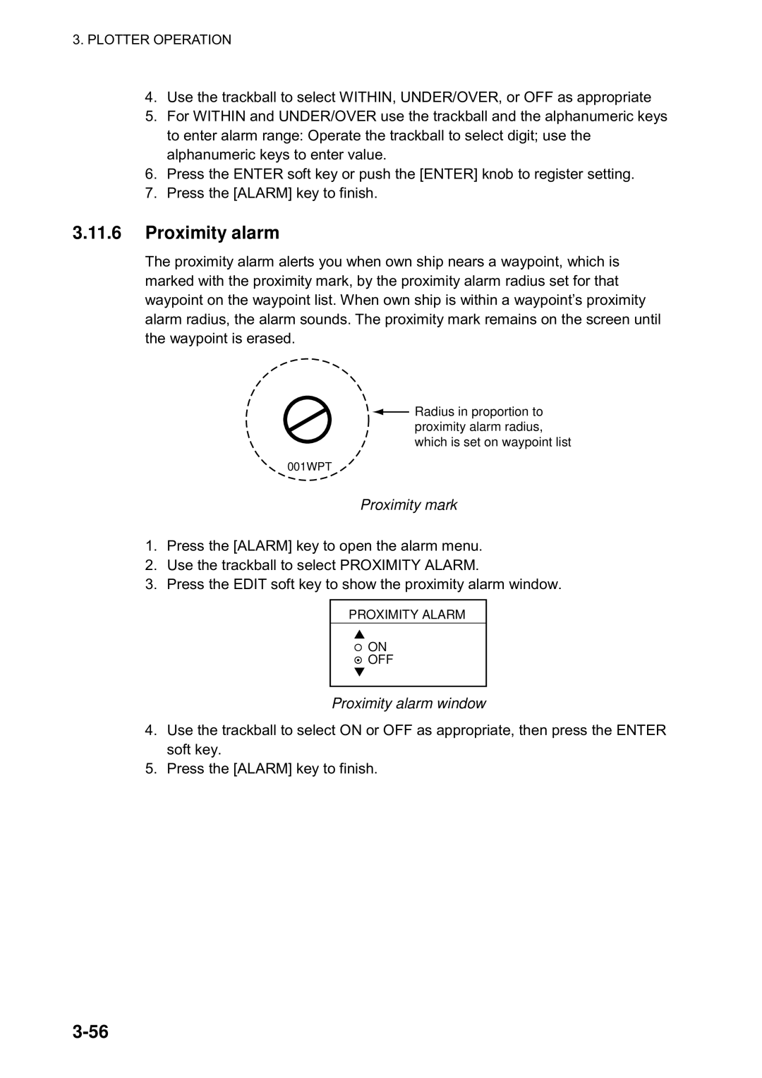 Furuno 1823C manual Proximity mark, Proximity alarm window 