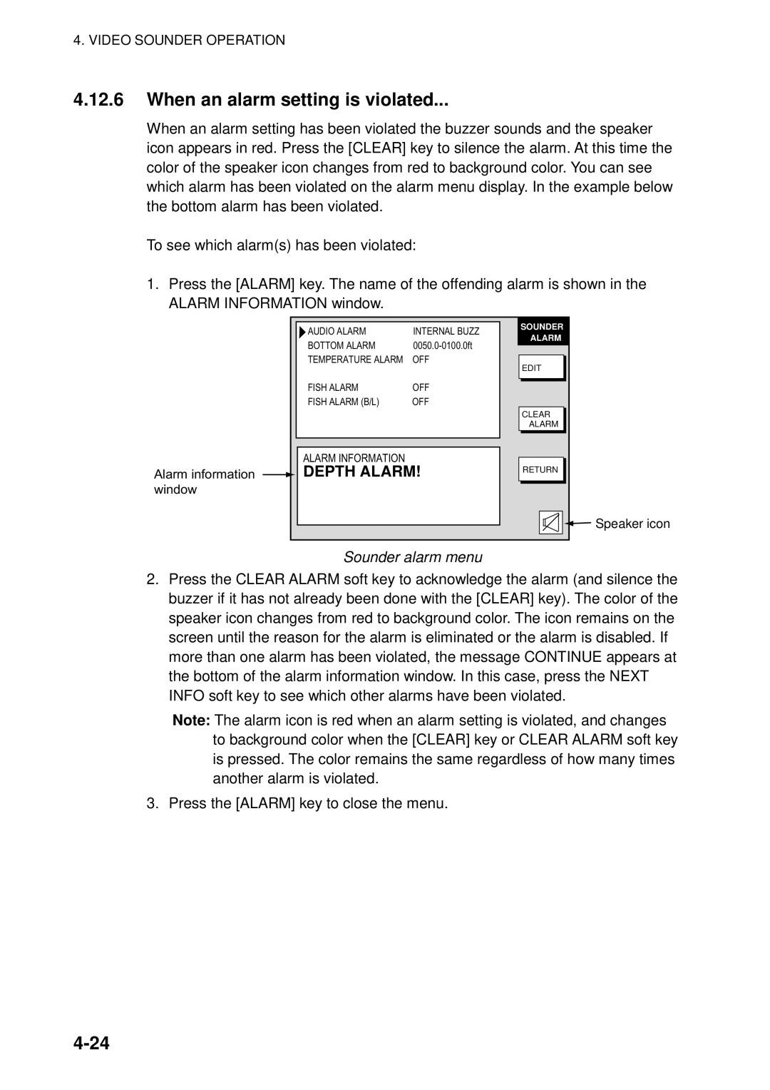 Furuno 1823C manual When an alarm setting is violated, Alarm information window 