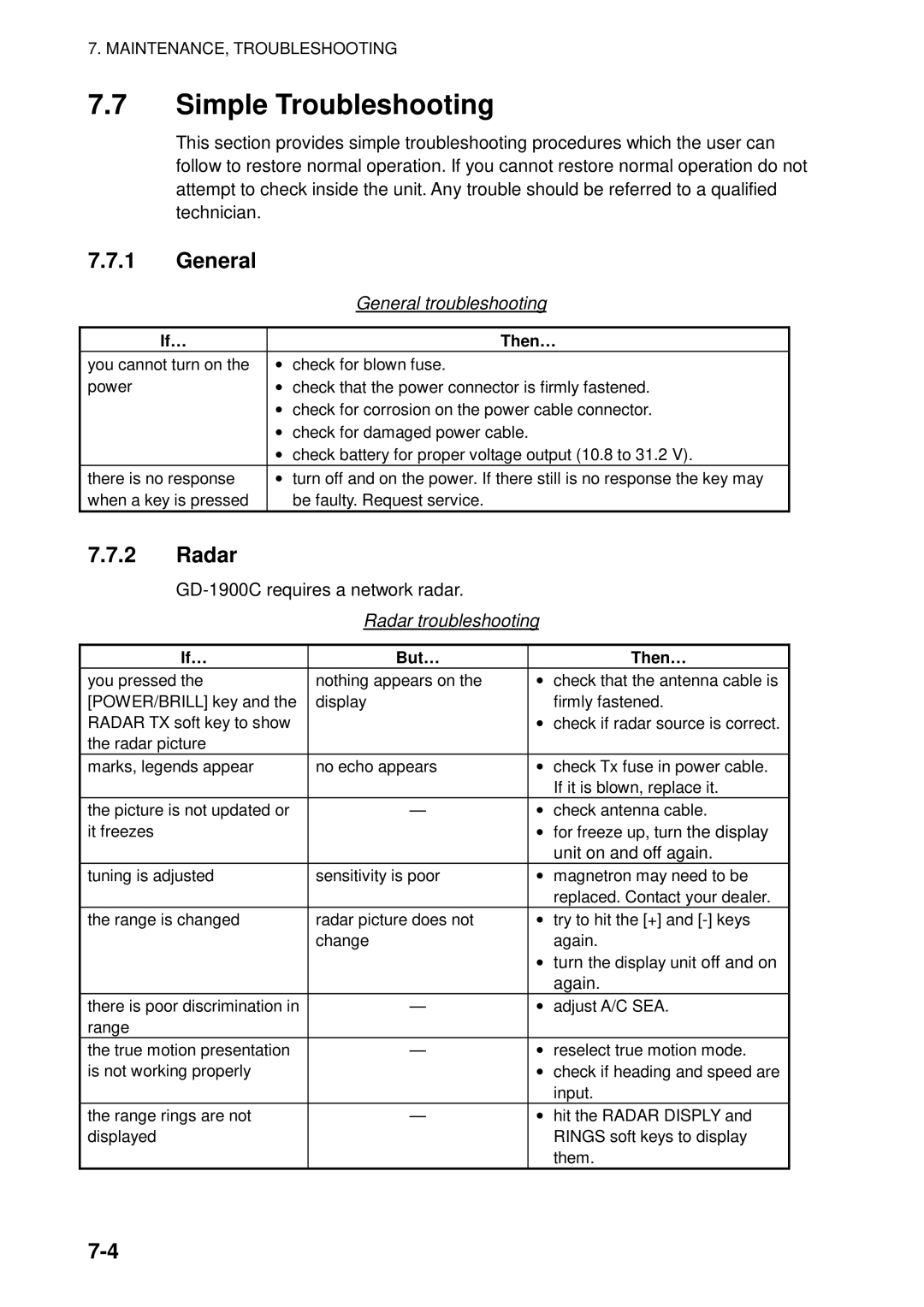 Furuno 1823C manual Simple Troubleshooting, General troubleshooting, Radar troubleshooting 