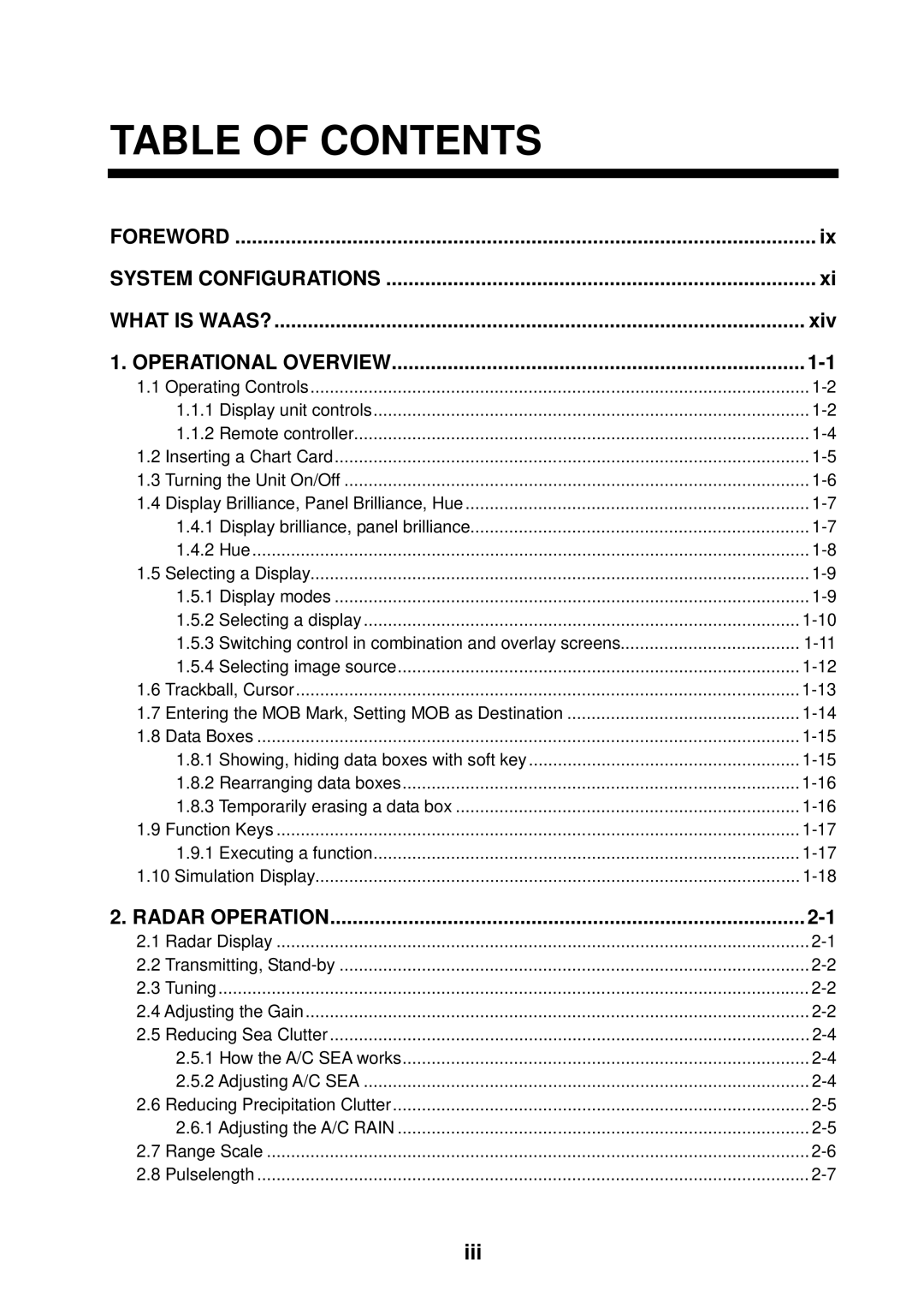 Furuno 1823C manual Table of Contents 