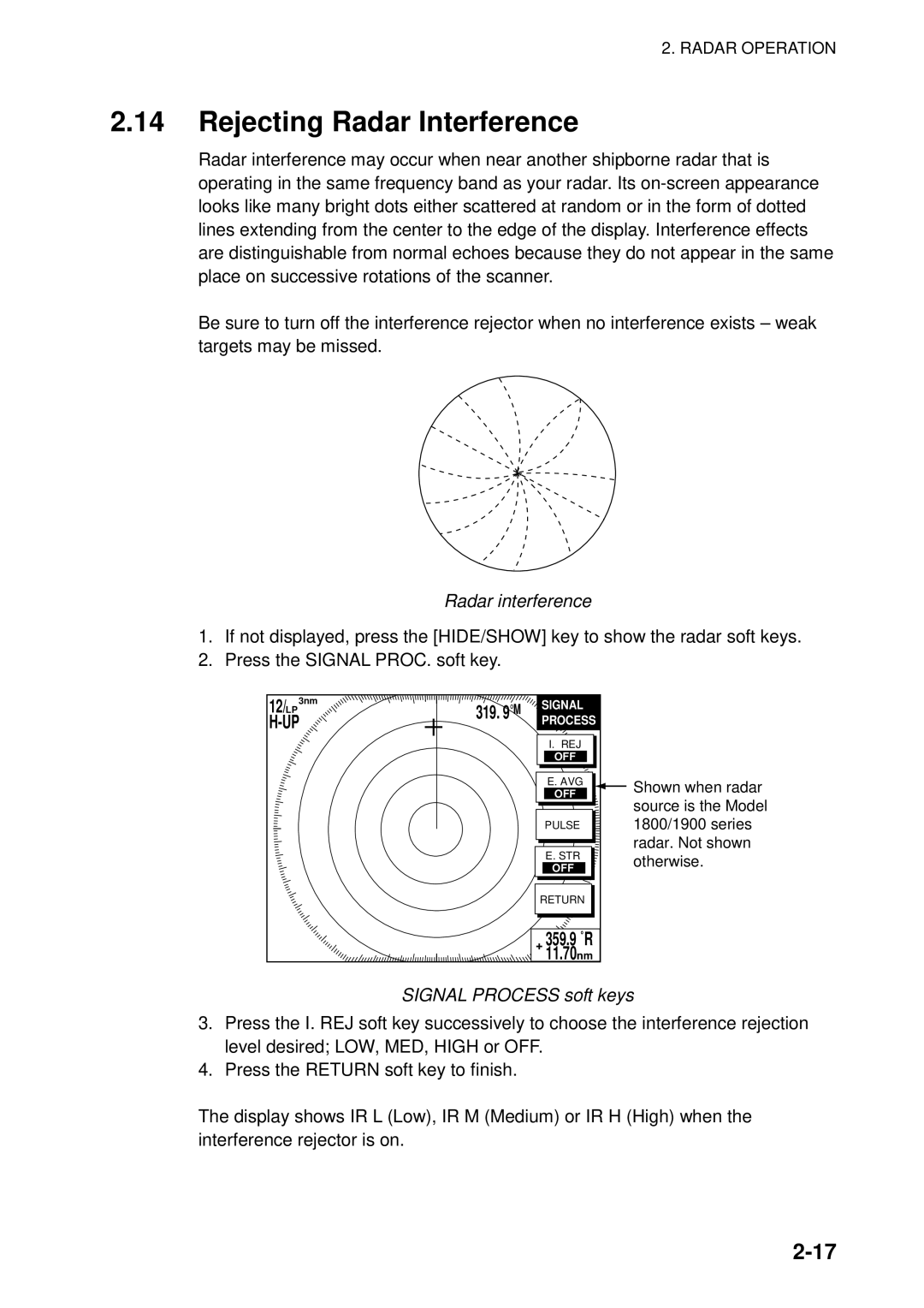 Furuno 1823C manual Rejecting Radar Interference, Radar interference 