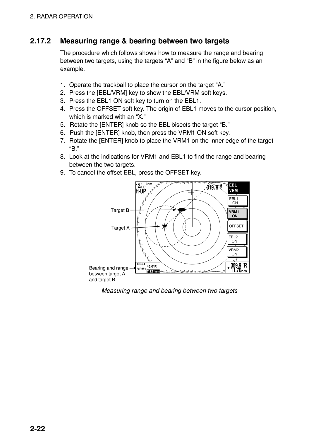 Furuno 1823C manual Measuring range & bearing between two targets, Measuring range and bearing between two targets 