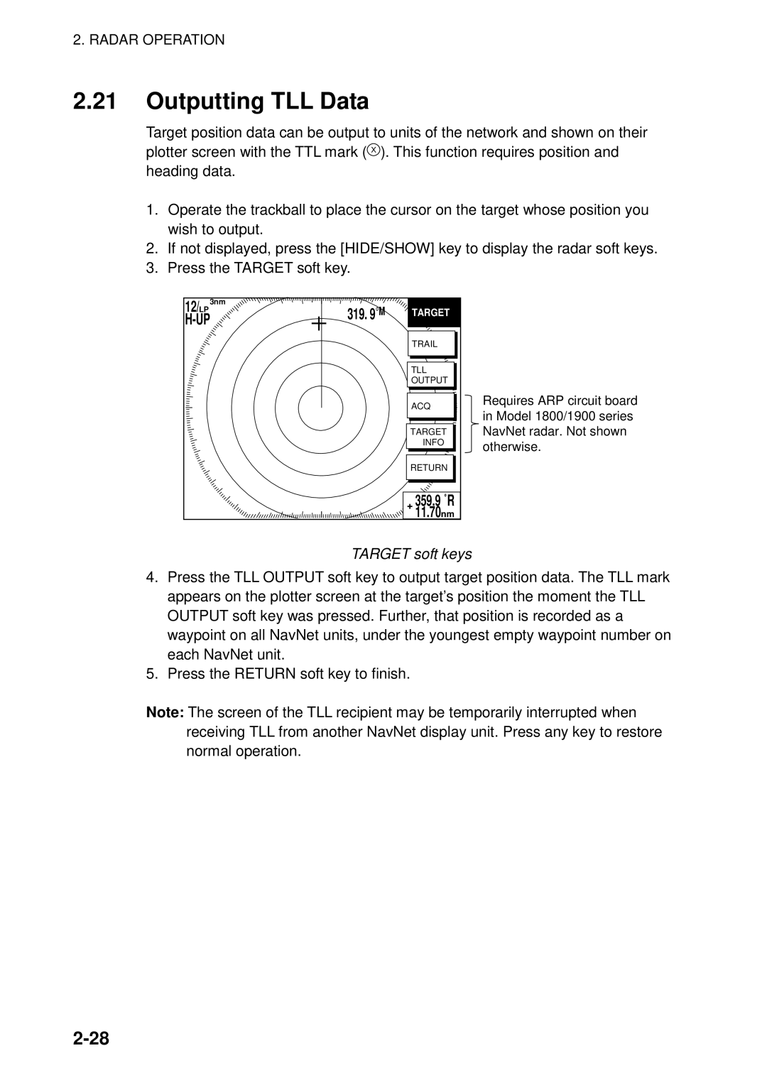 Furuno 1823C manual Outputting TLL Data, Target soft keys 