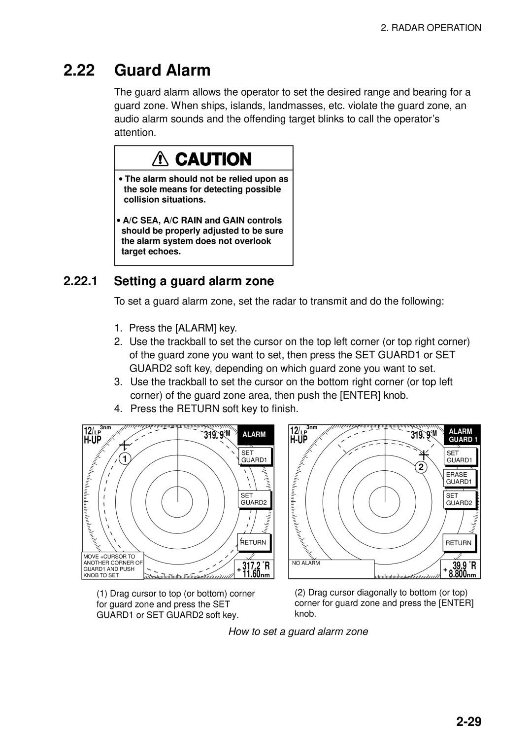 Furuno 1823C manual Guard Alarm, Setting a guard alarm zone, How to set a guard alarm zone 