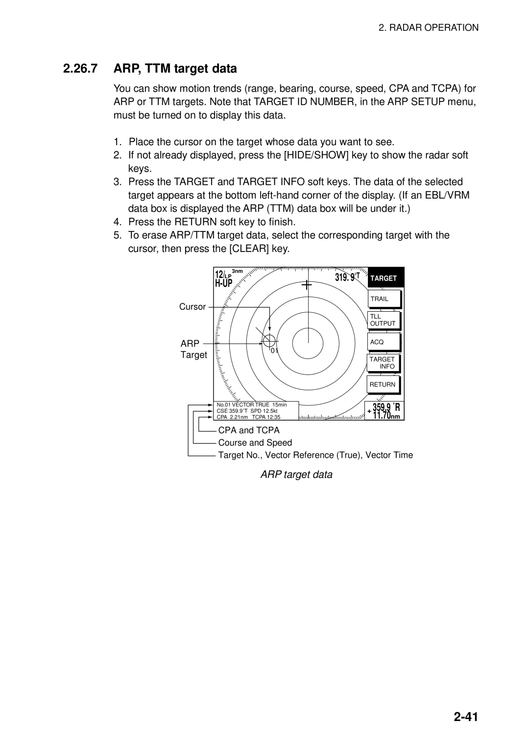 Furuno 1823C manual 26.7 ARP, TTM target data, ARP target data 