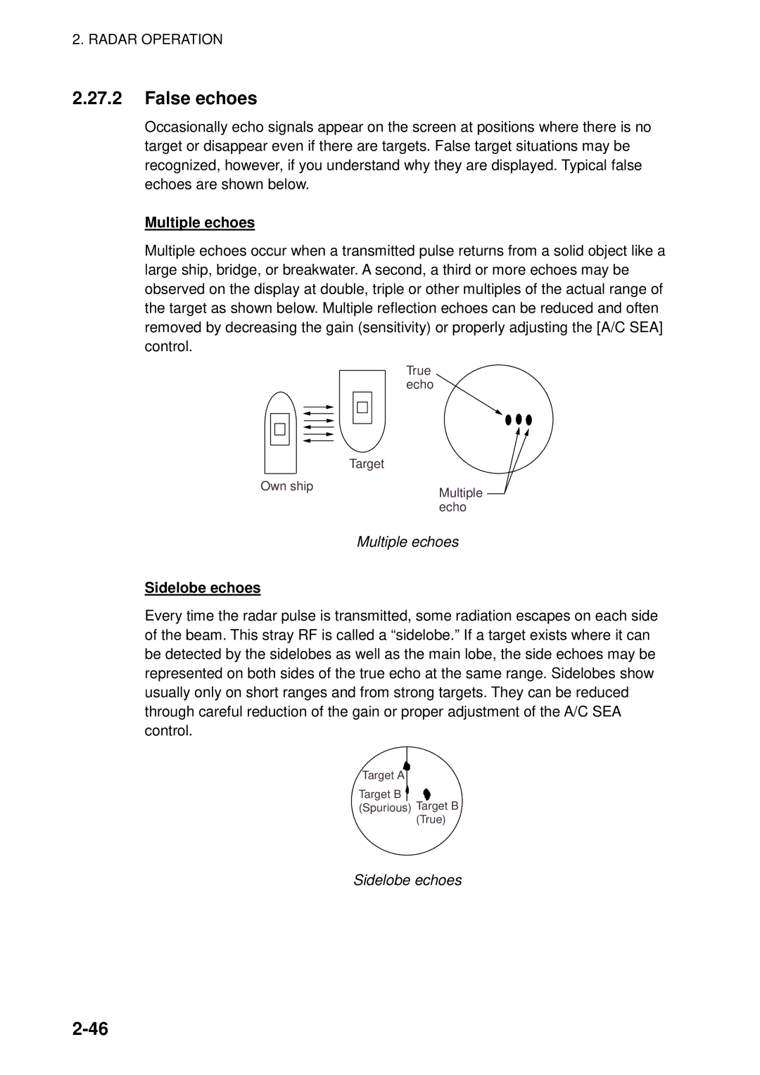Furuno 1823C manual False echoes, Multiple echoes, Sidelobe echoes 