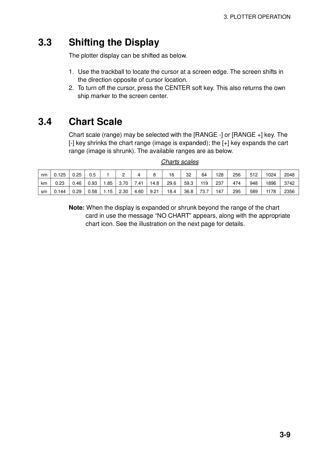 Furuno 1823C manual Shifting the Display, Chart Scale, Charts scales 