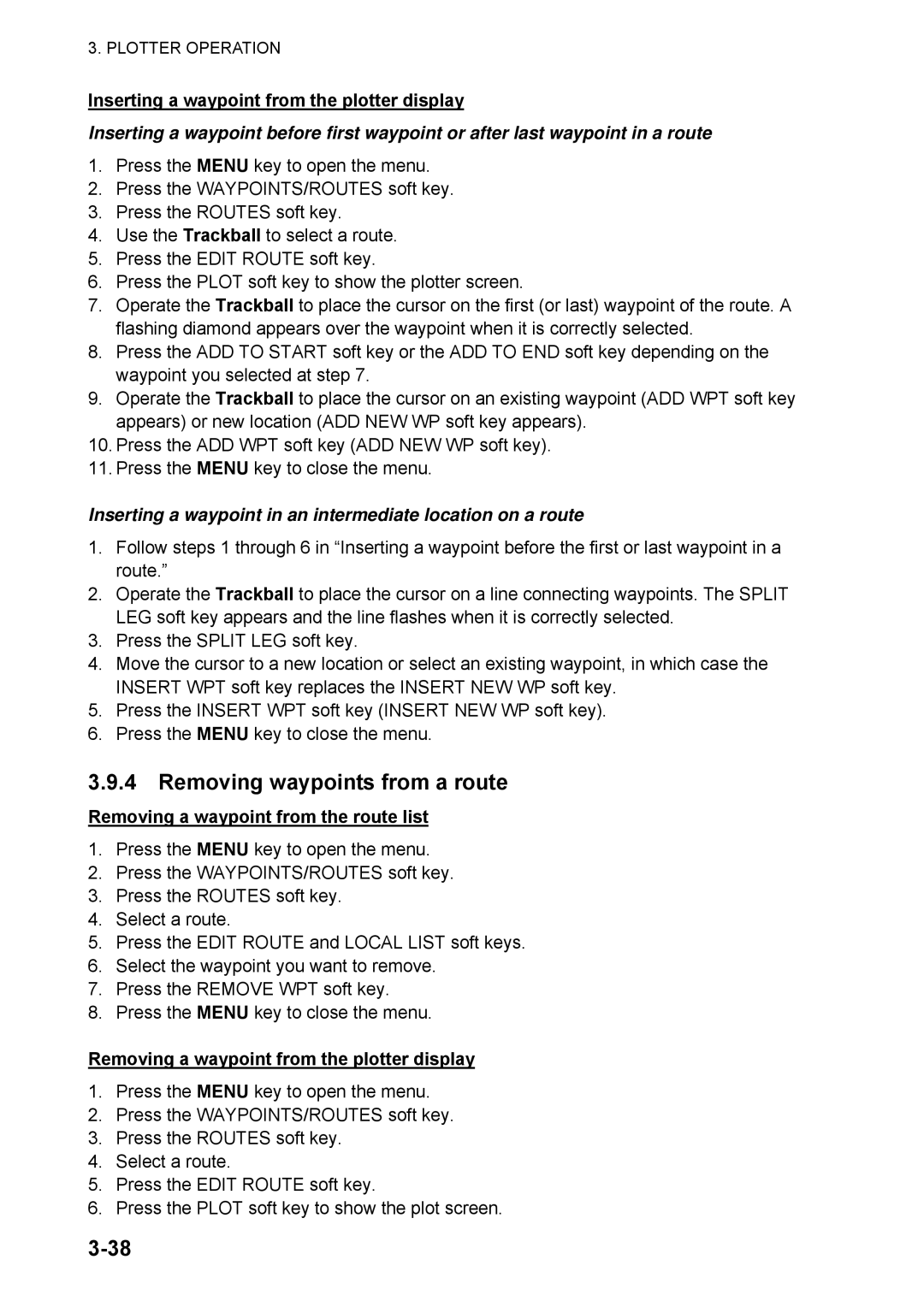Furuno 1824C manual Removing waypoints from a route, Inserting a waypoint from the plotter display 