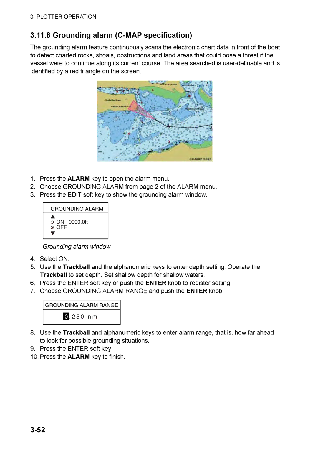 Furuno 1824C manual Grounding alarm C-MAP specification, Grounding alarm window 