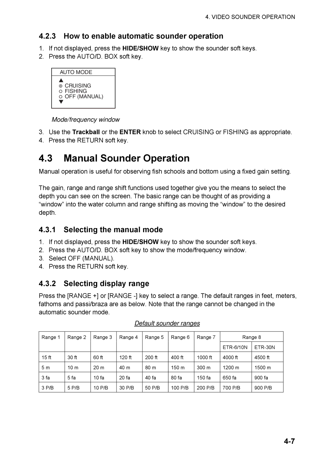 Furuno 1824C Manual Sounder Operation, How to enable automatic sounder operation, Selecting the manual mode 