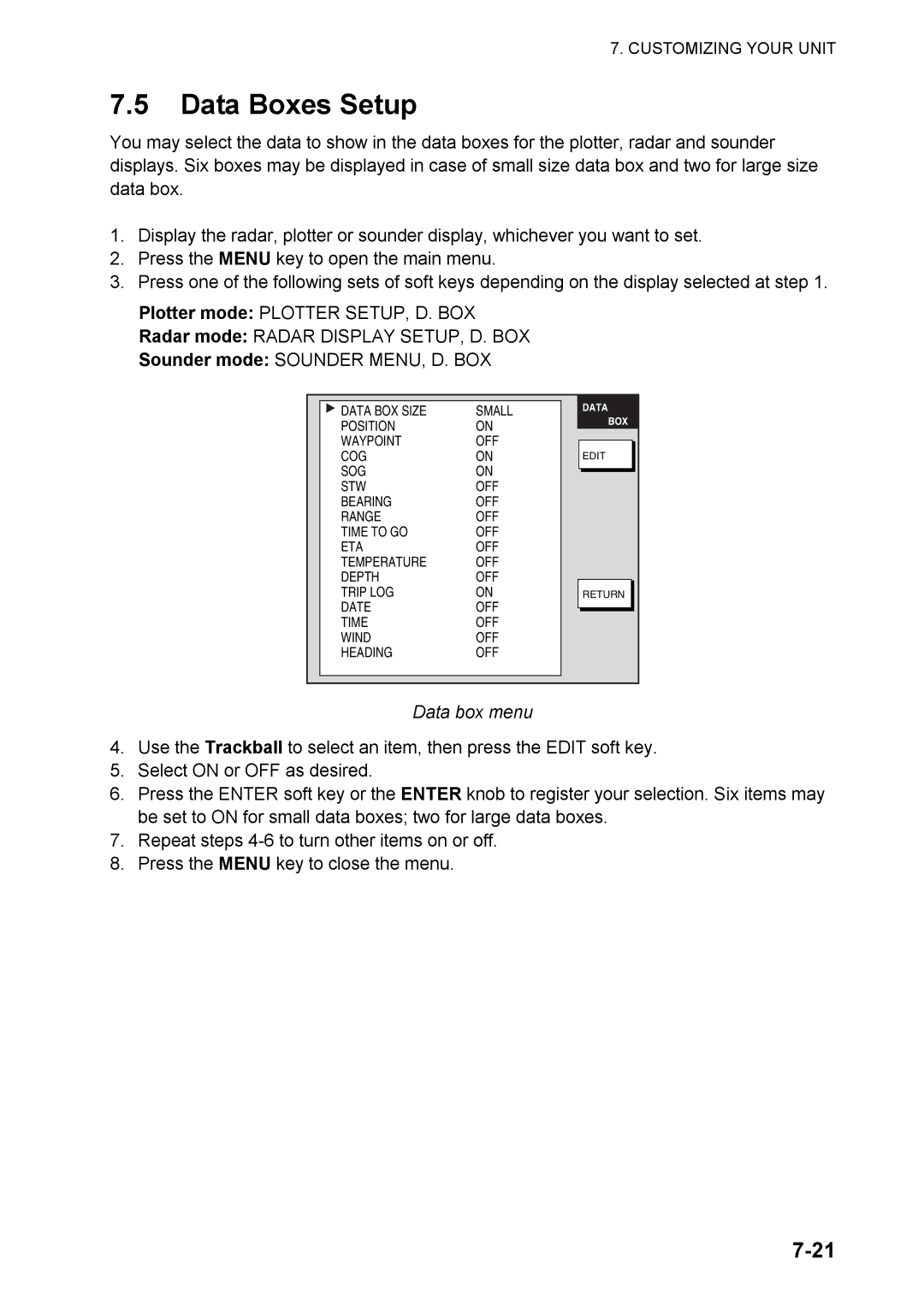 Furuno 1824C manual Data Boxes Setup 