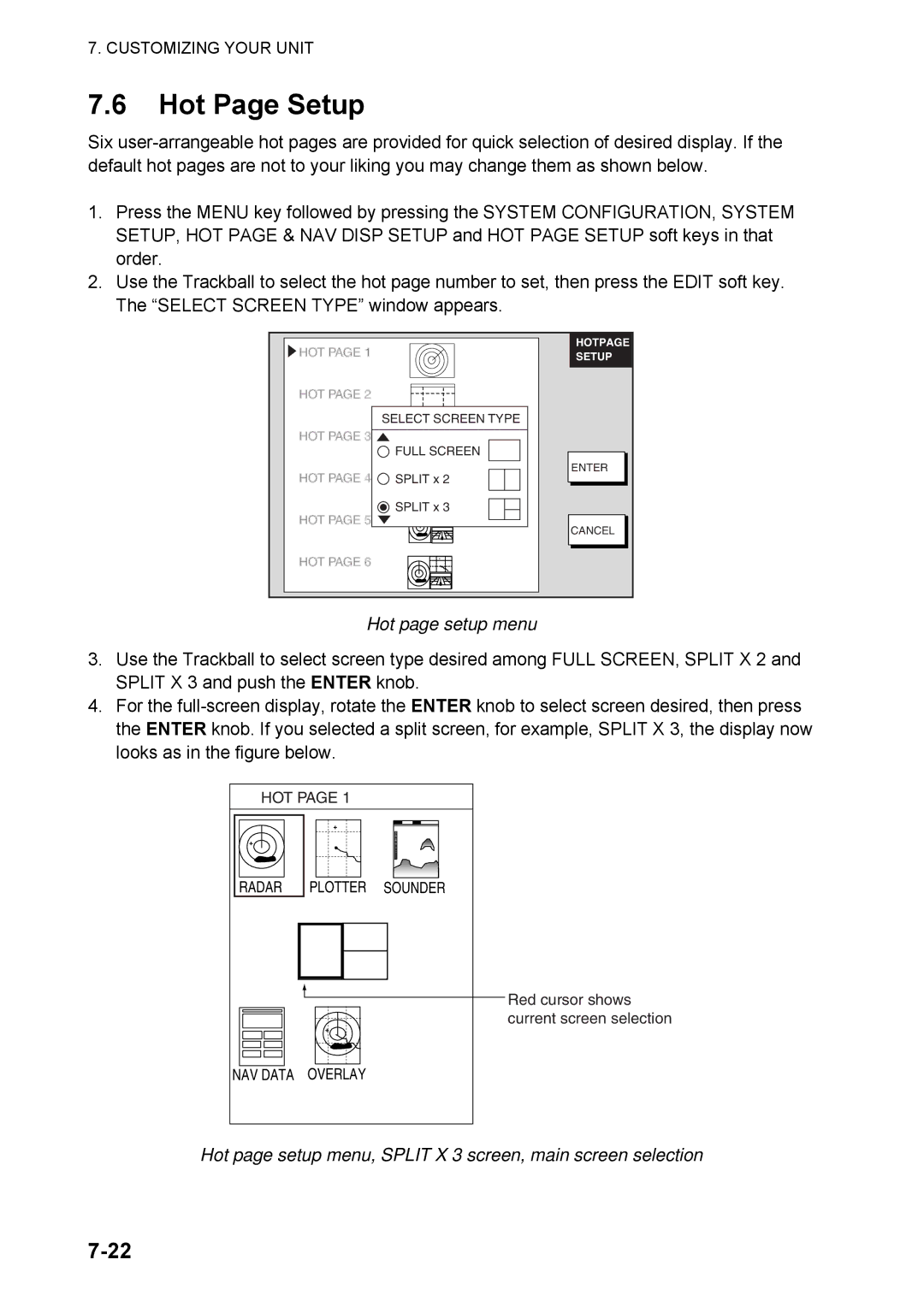 Furuno 1824C manual Hot Page Setup, Hot page setup menu 