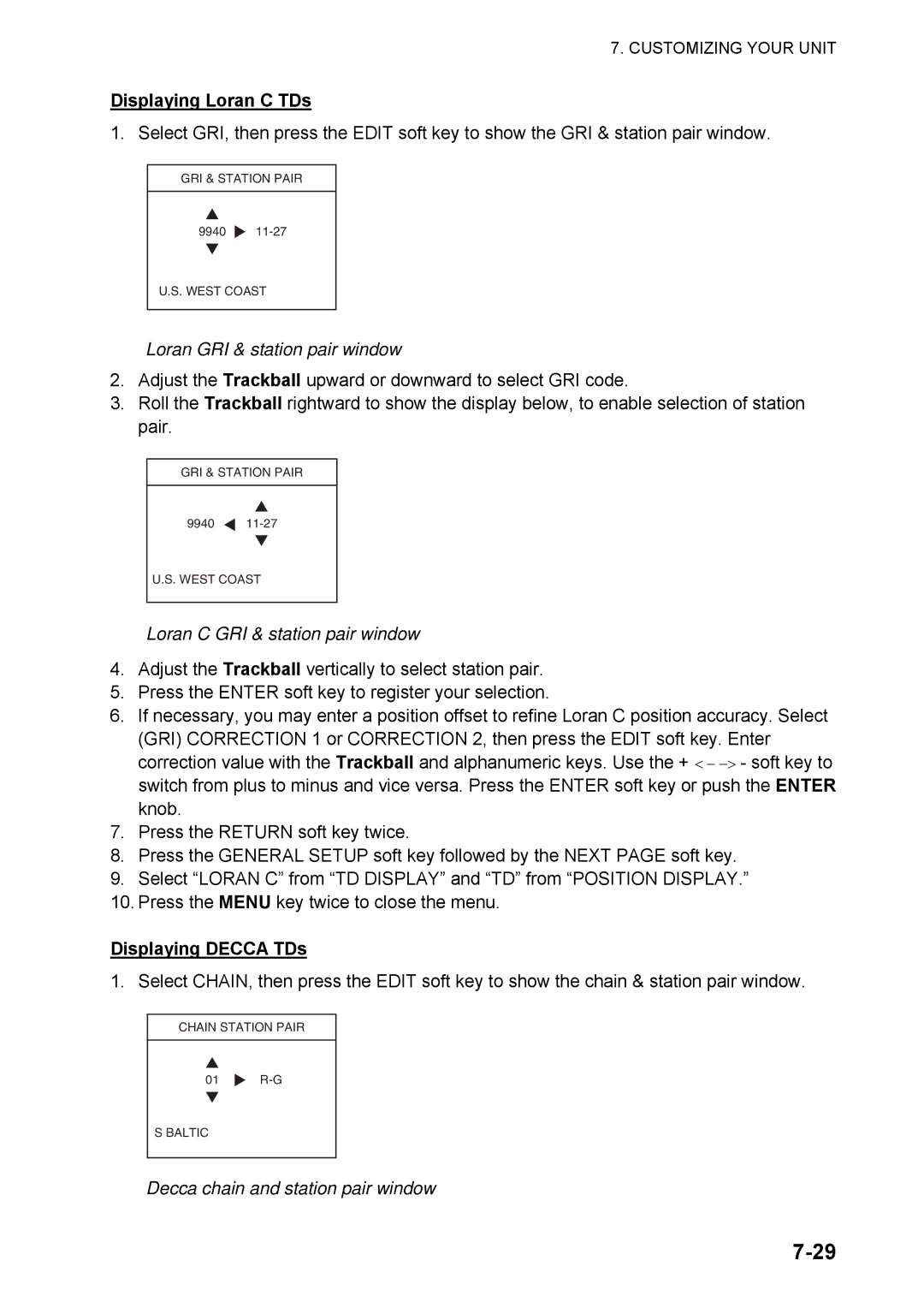 Furuno 1824C manual Displaying Loran C TDs, Loran GRI & station pair window, Loran C GRI & station pair window 