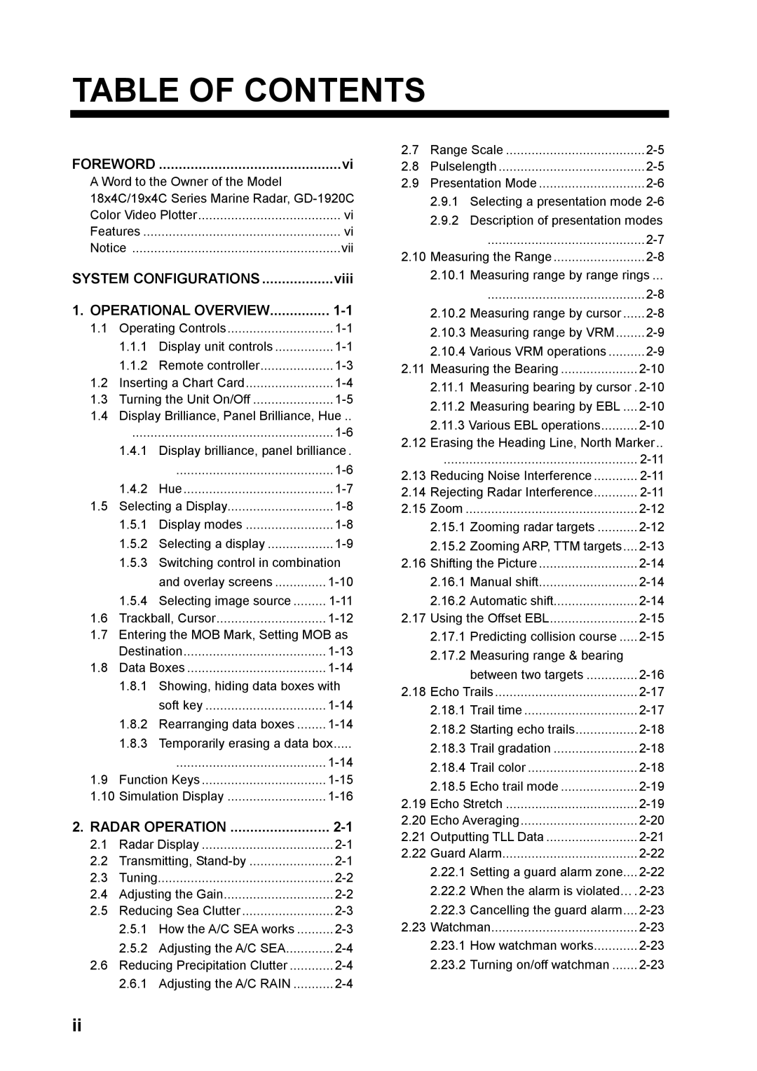 Furuno 1824C manual Table of Contents 