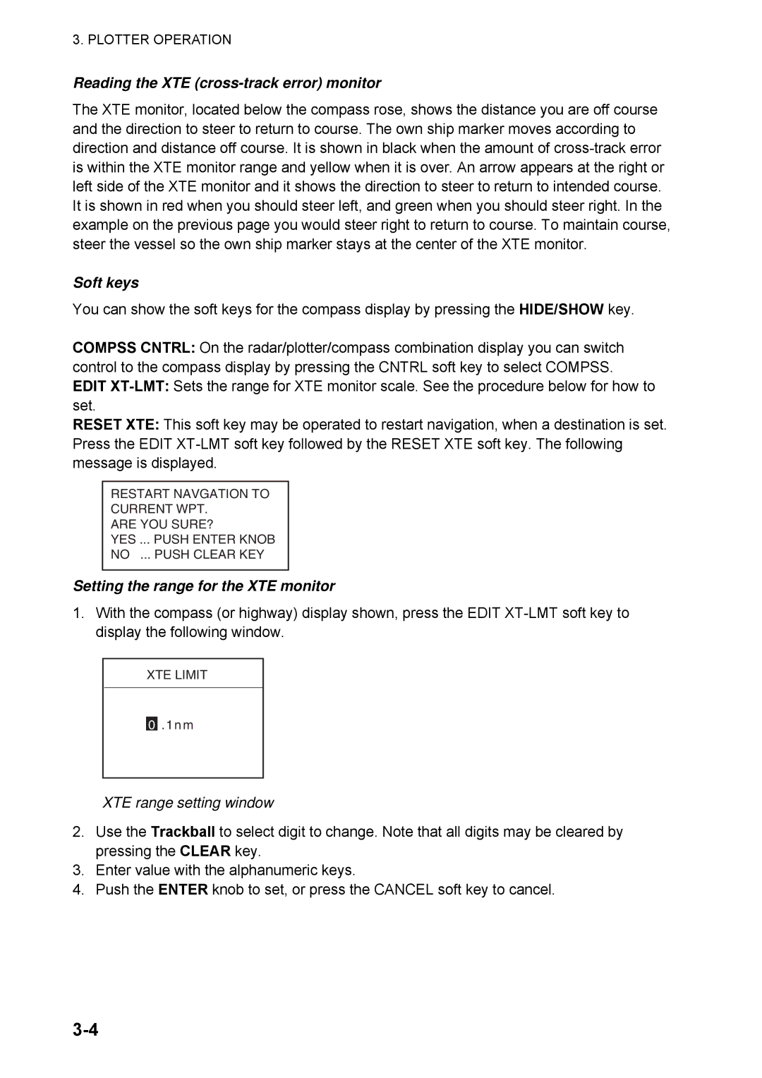 Furuno 1824C manual Reading the XTE cross-track error monitor, XTE range setting window 