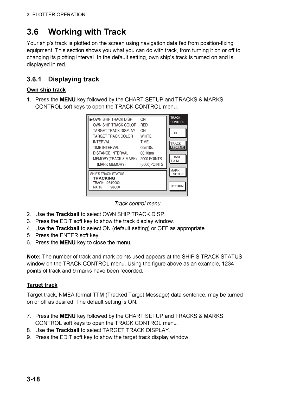 Furuno 1824C manual Working with Track, Displaying track, Own ship track, Track control menu, Target track 