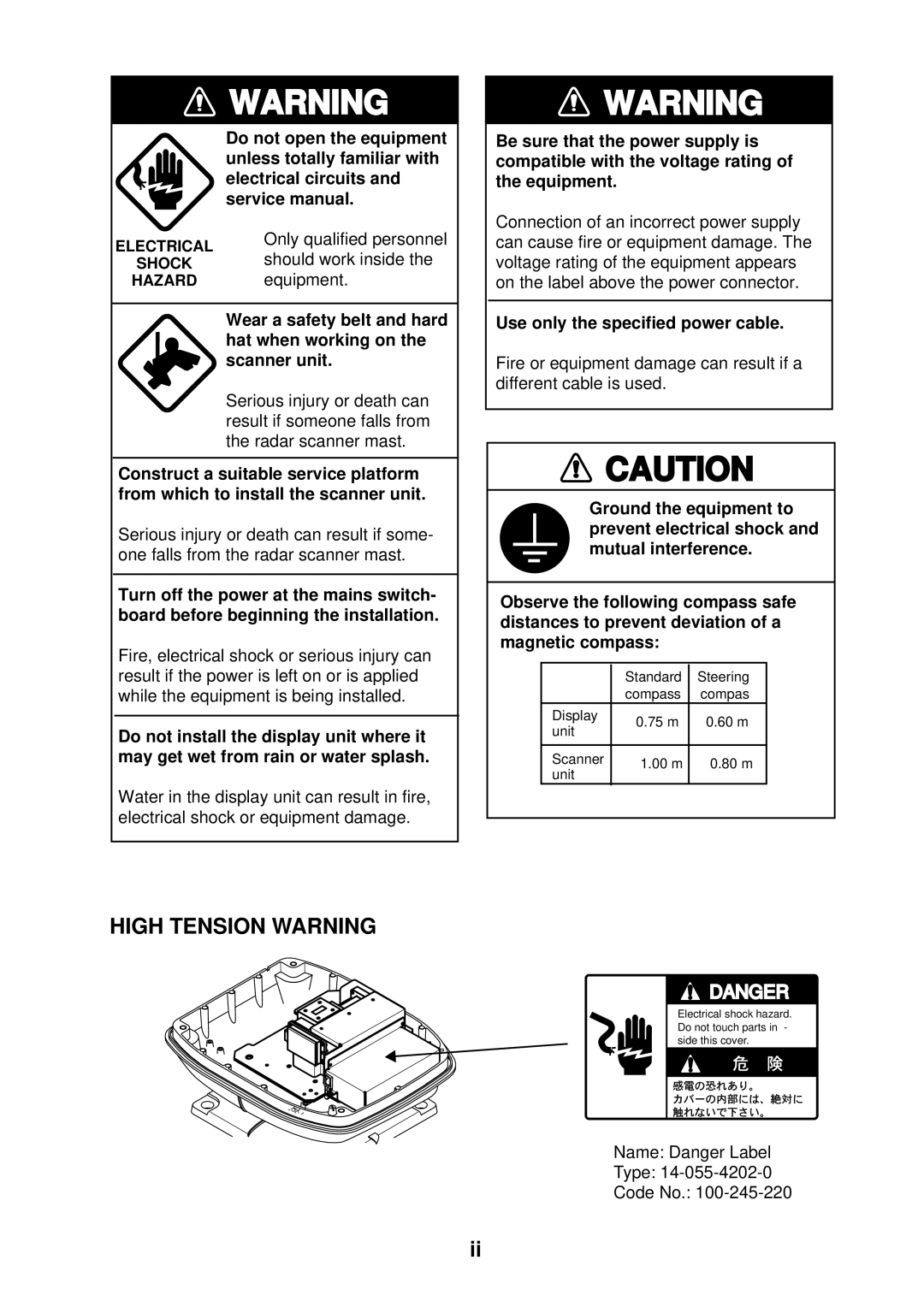 Furuno 1932 MARK-2 manual High Tension Warning 