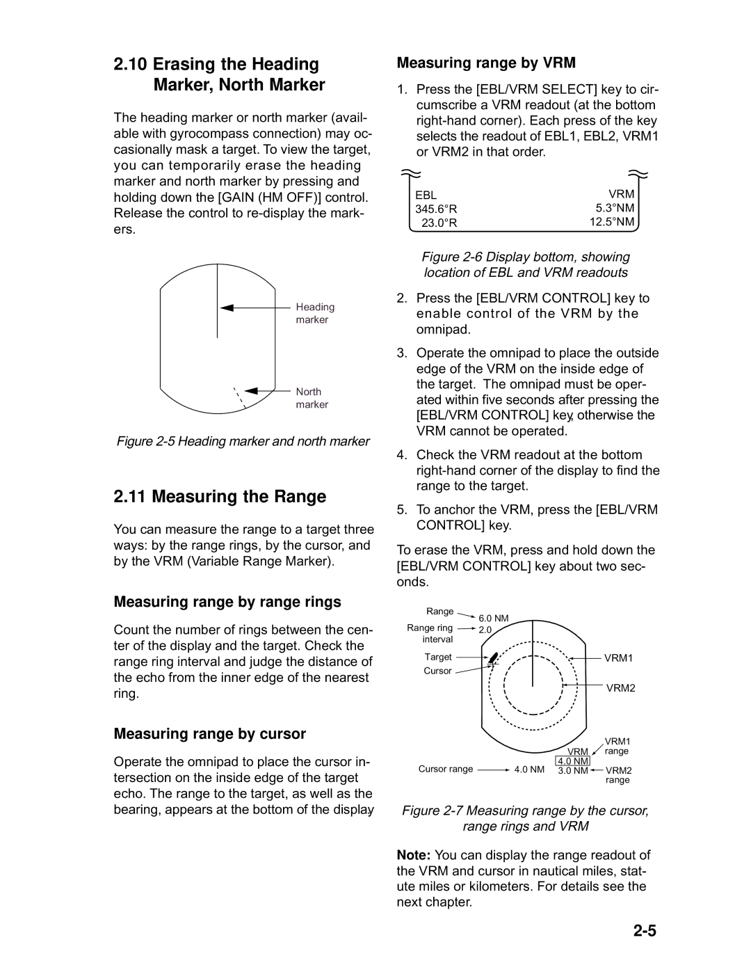 Furuno 1932 MARK-2 manual Measuring the Range, Erasing the Heading Marker, North Marker, Measuring range by range rings 