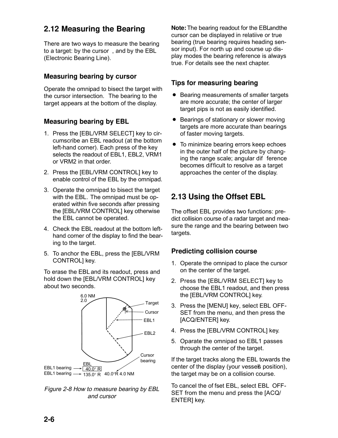 Furuno 1932 MARK-2 manual Measuring the Bearing, Using the Offset EBL 