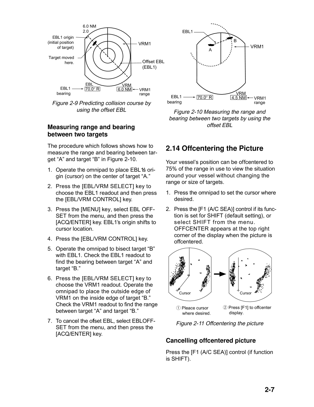 Furuno 1932 MARK-2 manual Offcentering the Picture, Measuring range and bearing between two targets 