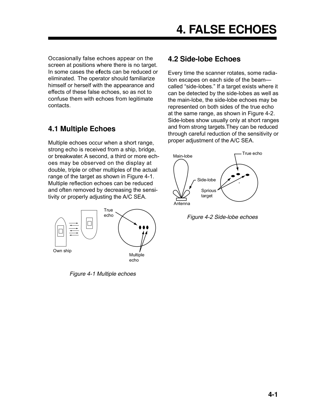 Furuno 1932 MARK-2 manual False Echoes, Multiple Echoes, Side-lobe Echoes 