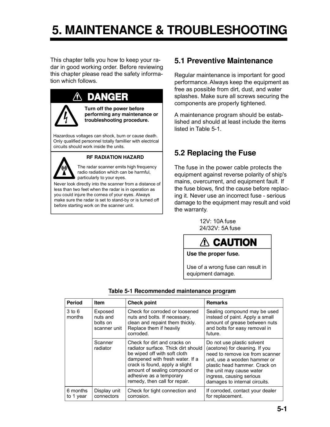 Furuno 1932 MARK-2 manual Maintenance & Troubleshooting, Preventive Maintenance, Replacing the Fuse 