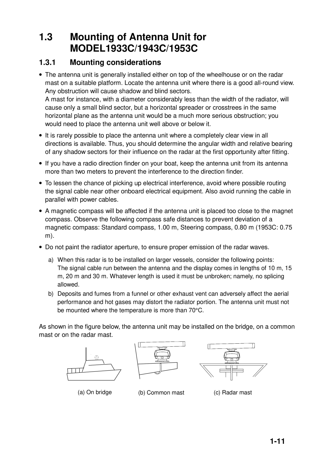 Furuno 1823C, 1833C, GD-1900C manual Mounting of Antenna Unit for MODEL1933C/1943C/1953C 