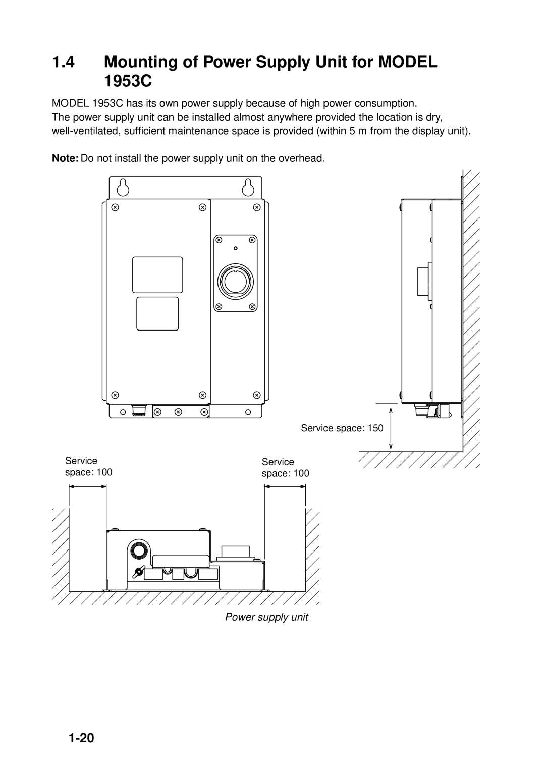 Furuno 1933C, 1943C, 1833C, 1823C, GD-1900C manual Mounting of Power Supply Unit for Model 1953C, Power supply unit 