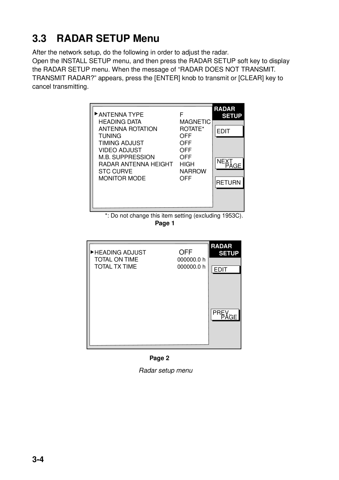 Furuno 1933C, 1943C, 1833C, 1823C, GD-1900C, 1953C manual Radar Setup Menu, Radar setup menu 