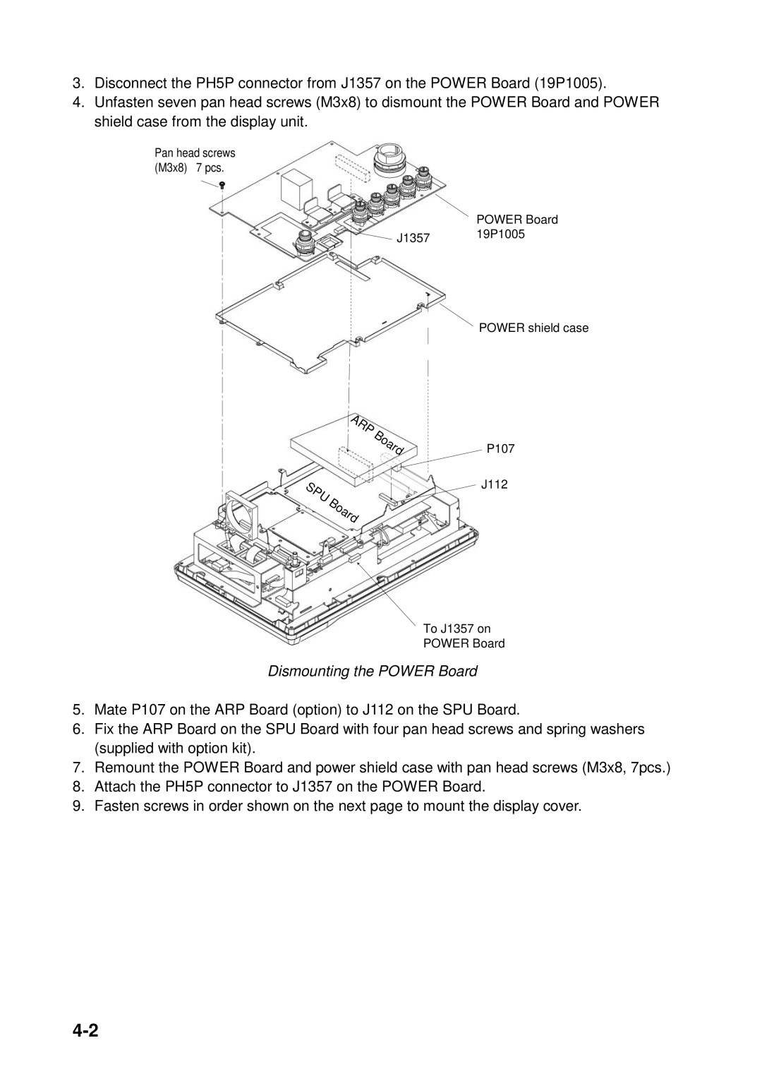 Furuno 1933C, 1943C, 1833C, 1823C, GD-1900C, 1953C manual Dismounting the Power Board 