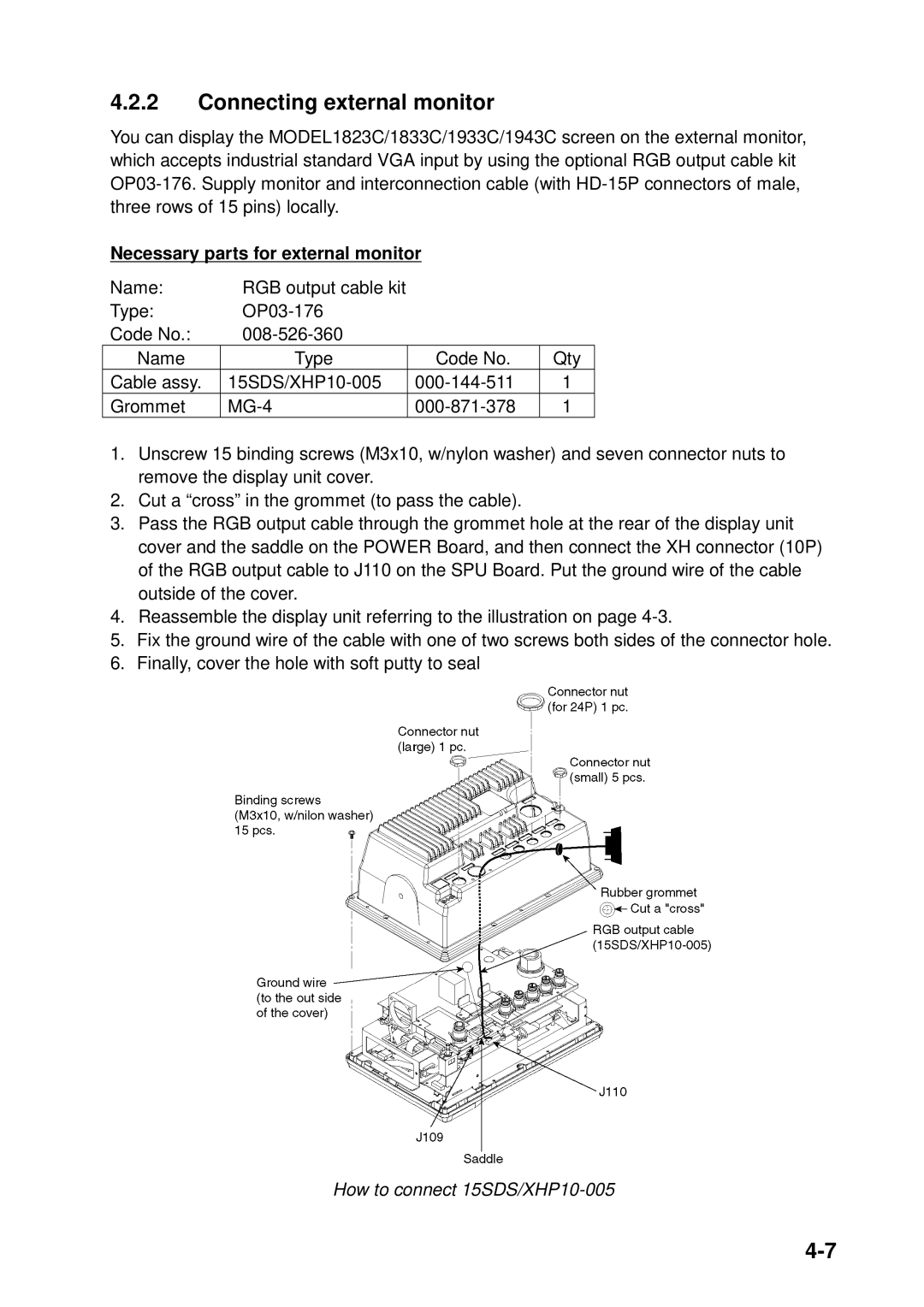 Furuno 1953C, 1933C, 1943C, 1833C, 1823C, GD-1900C manual Necessary parts for external monitor, How to connect 15SDS/XHP10-005 